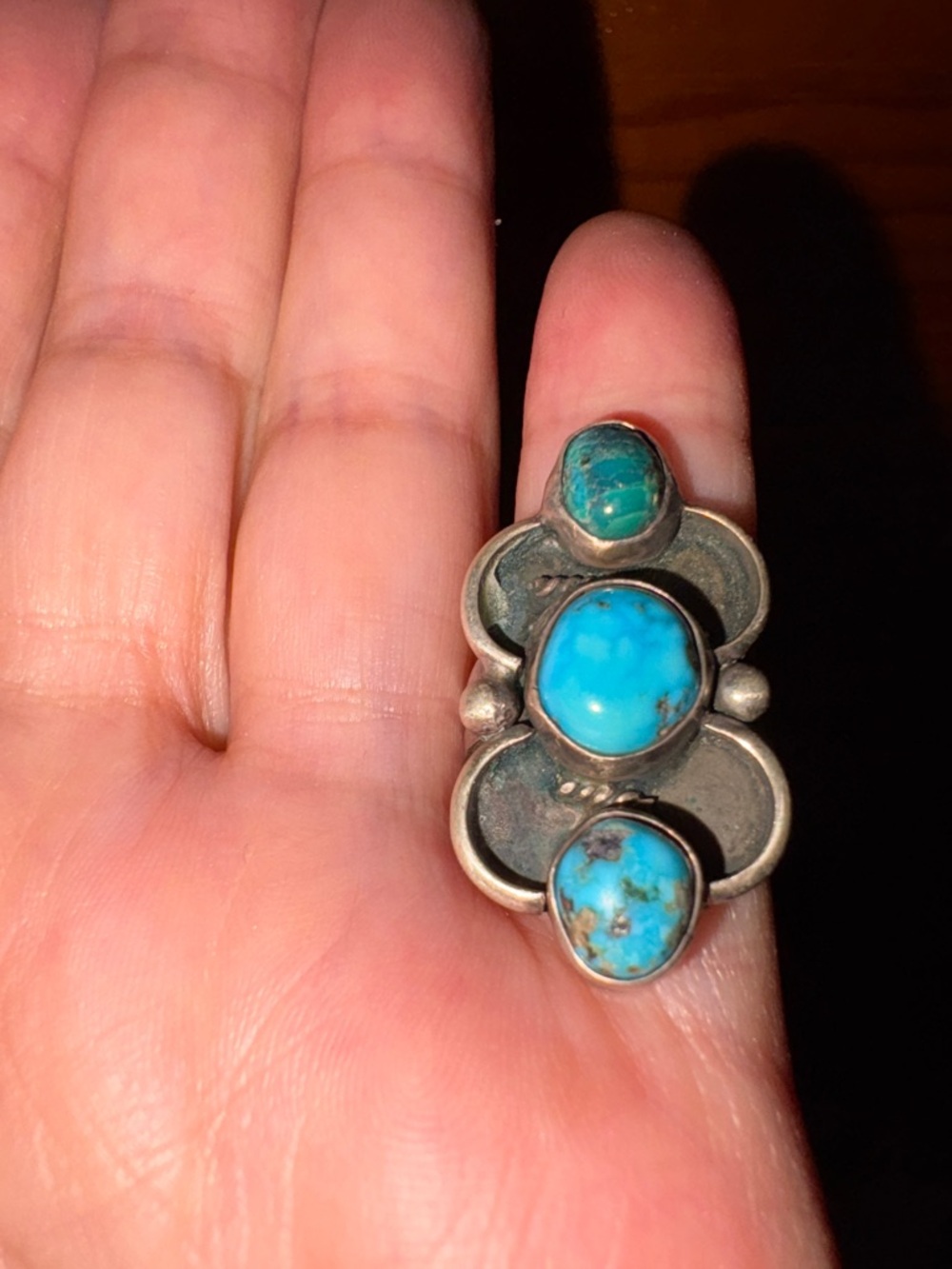 Turquoise Stone Sterling Silver Statement Ring - Blue Green
